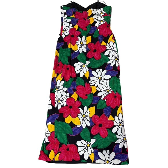Leslie Fay Strapless Floral Maxi Dress 14 Vintage 80s Bold Mod Floral High Slit - Picture 2 of 7